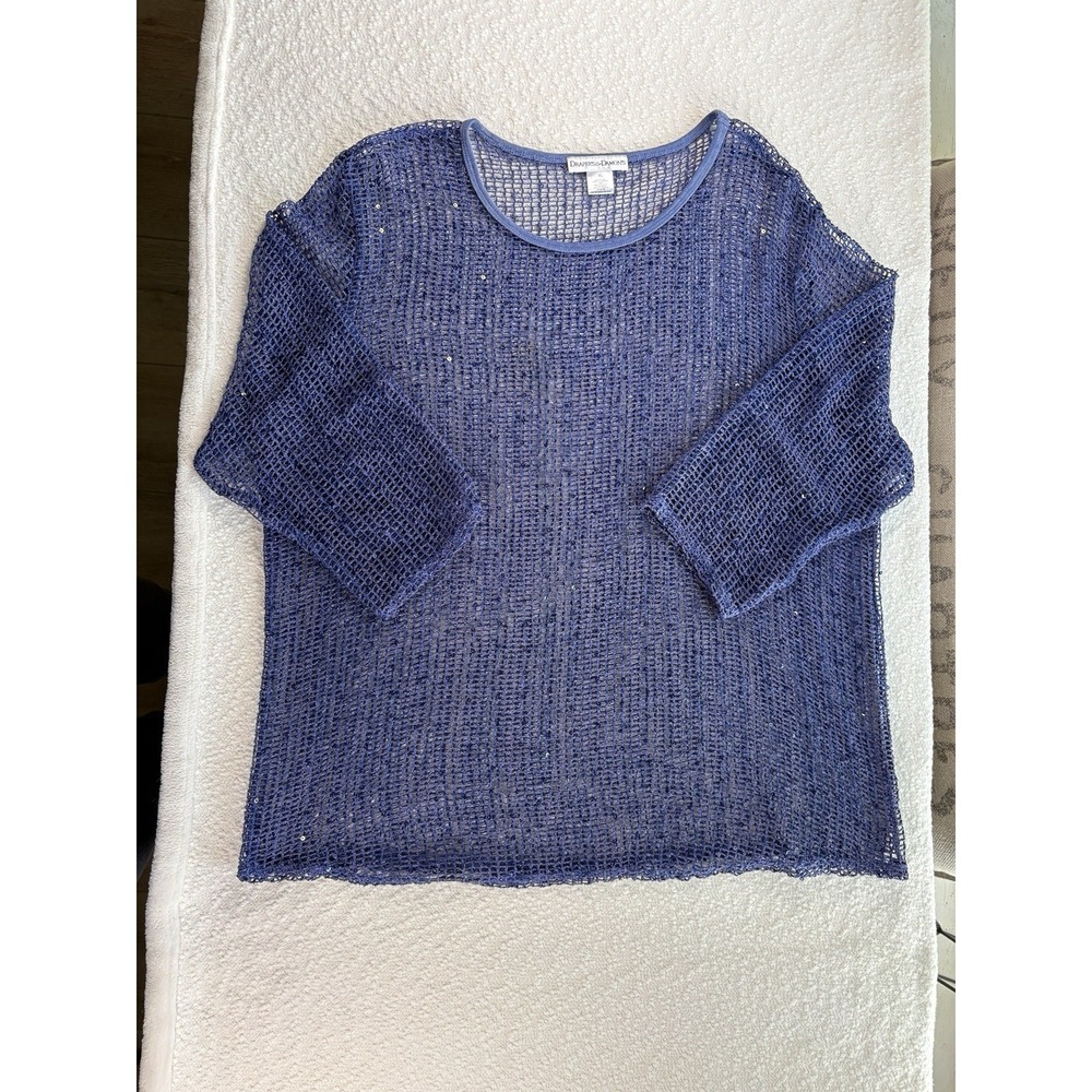 Draper's & Damon's Women's 2X Blue Open Knit/Mesh Sequin Lightweight Travel Top‎